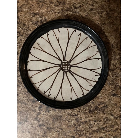 Vintage Brown & Tan FLOWER Bowl Plate - Sunflower Catchall Plate - Picture 2 of 7